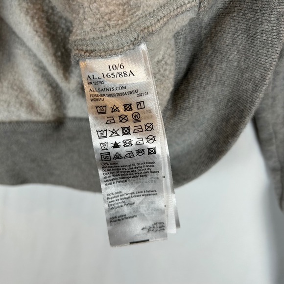 ALLSAINTS Forever Tiger Tessa Sweatshirt Grey Crewneck Long Sleeve Women US 6 - Picture 4 of 11